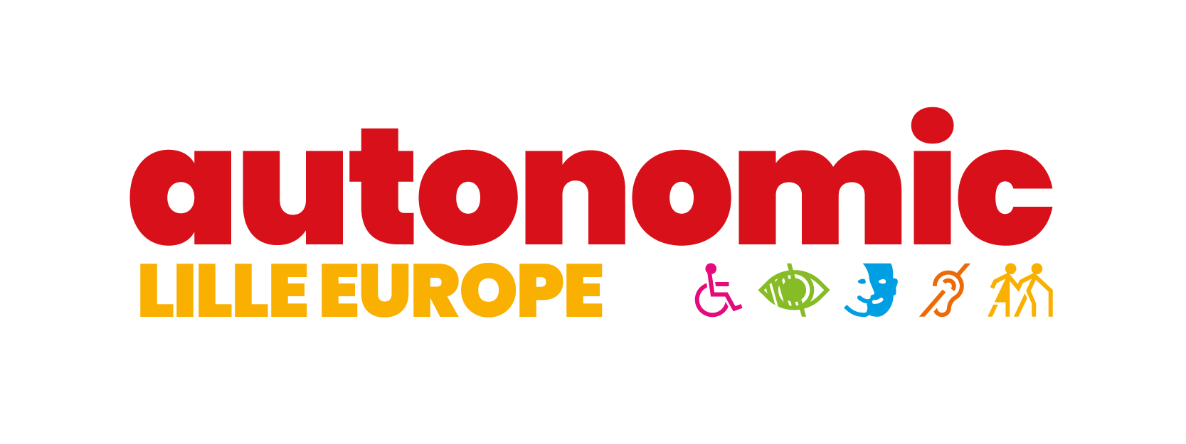 Logo du salon Autonomic Lille Europe — salon dédié au handicap, à l'autonomie et à l'accessibilité avec pictogrammes fauteuil roulant, malvoyance, surdité et aide à la personne